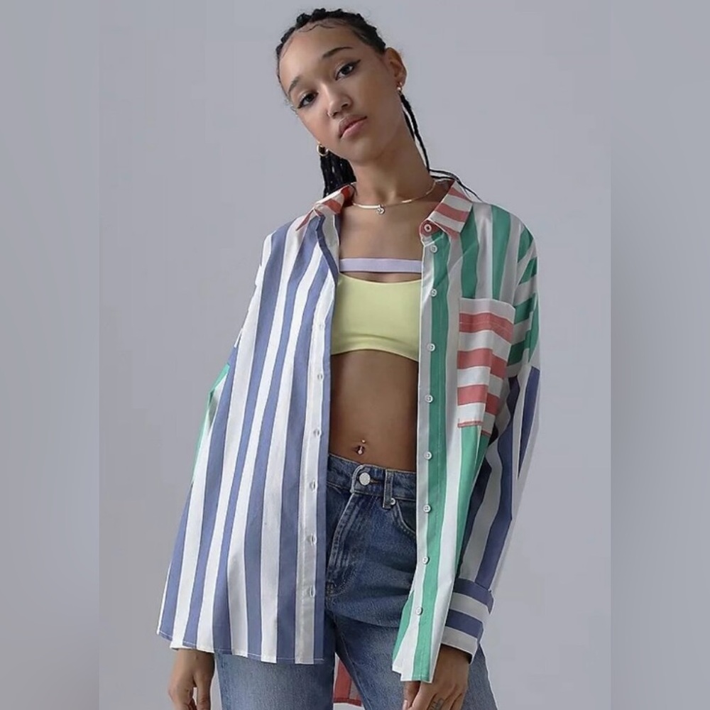 URBAN OUTFITTERS BDG FRANKIE SPLICED BUTTON-DOWN SHIRT, SIZE S, NWT.